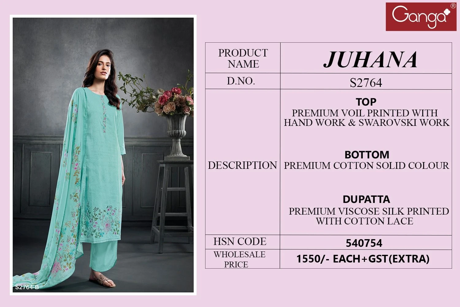 Ganga Juhana 2764 Premium Voil Printed Wholesale Fancy Salwar Suit Catalog — Wholesale Salwar Suits, Ganga wholesale from Surat - Gallery Image 5